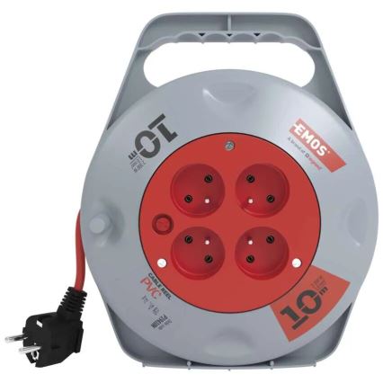 Prolunga con avvolgicavo con 4 prese 10m grigio/rosso