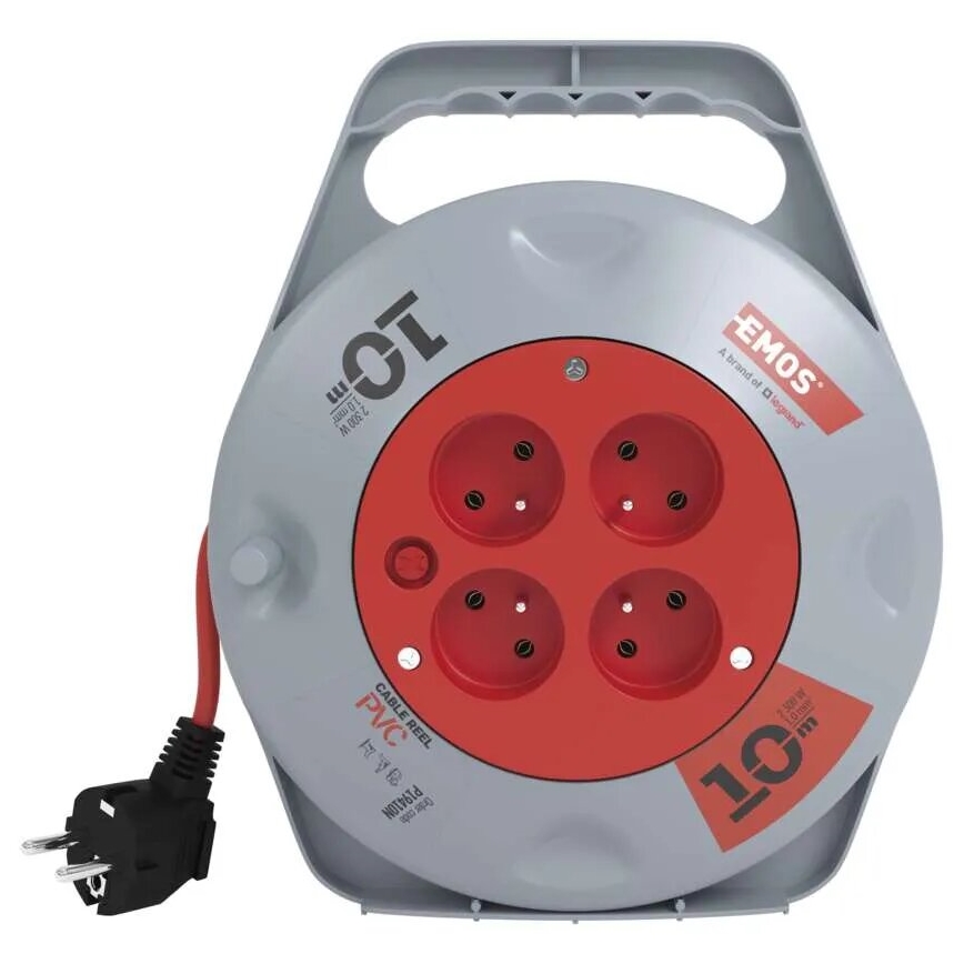 Prolunga con avvolgicavo con 4 prese 10m grigio/rosso