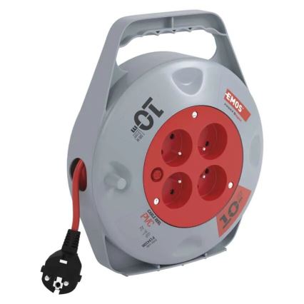 Prolunga con avvolgicavo con 4 prese 10m grigio/rosso