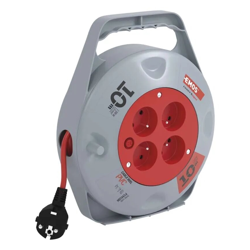 Prolunga con avvolgicavo con 4 prese 10m grigio/rosso