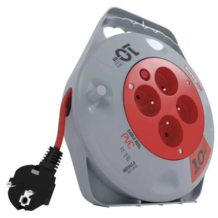 Prolunga con avvolgicavo con 4 prese 10m grigio/rosso