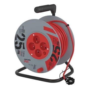 Prolunga con avvolgicavo con 4 prese 25m grigio/rosso
