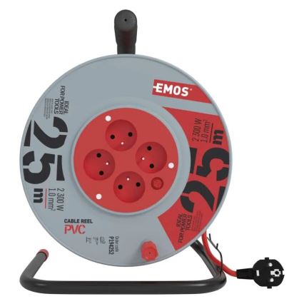 Prolunga con avvolgicavo con 4 prese 25m grigio/rosso