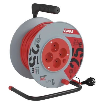 Prolunga con avvolgicavo con 4 prese 25m grigio/rosso