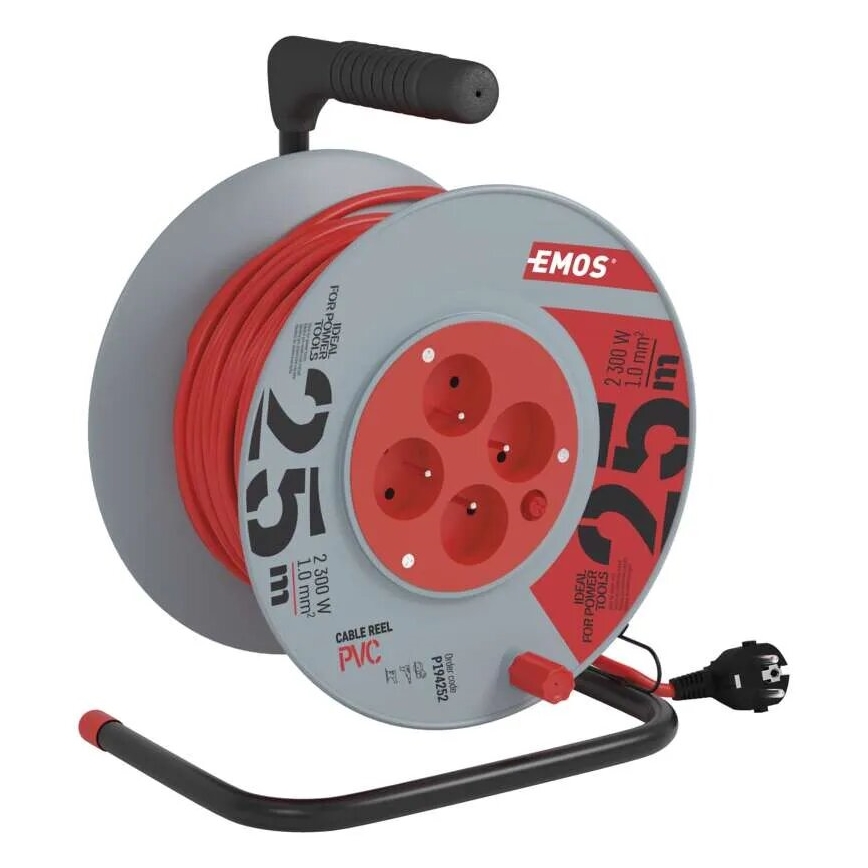 Prolunga con avvolgicavo con 4 prese 25m grigio/rosso