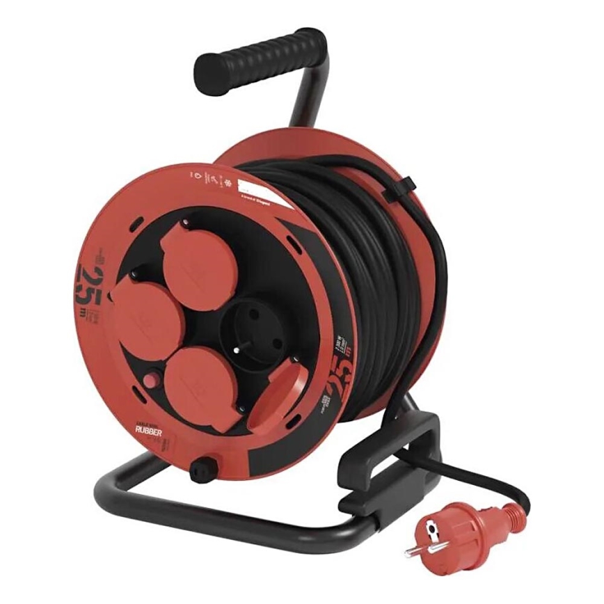 Prolunga con avvolgicavo con 4 prese 25m IP44 rosso