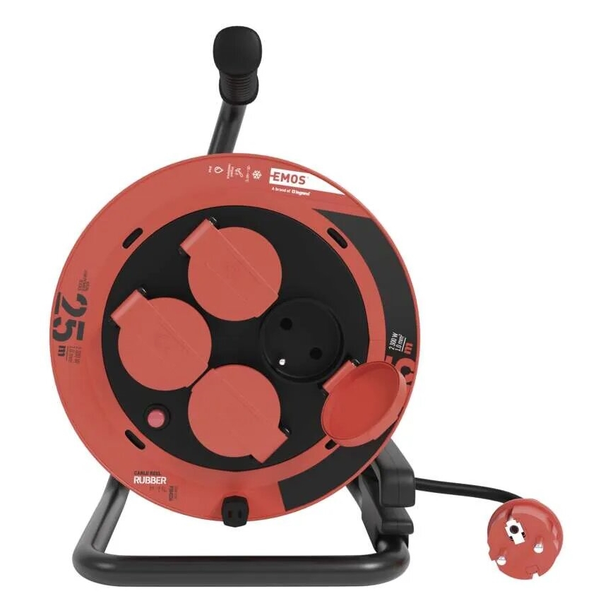 Prolunga con avvolgicavo con 4 prese 25m IP44 rosso