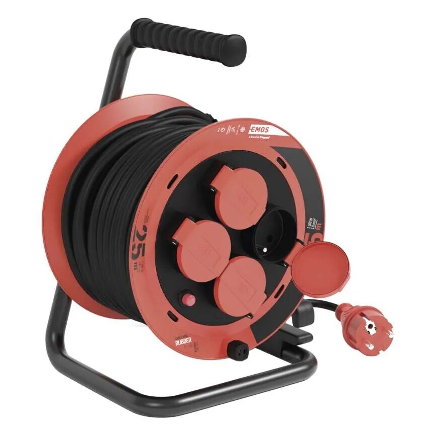 Prolunga con avvolgicavo con 4 prese 25m IP44 rosso