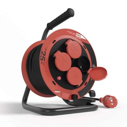 Prolunga con avvolgicavo con 4 prese 25m IP44 rosso
