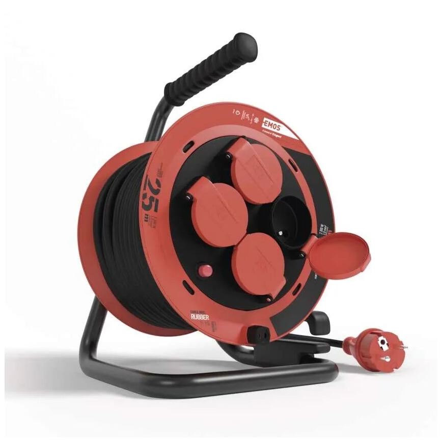 Prolunga con avvolgicavo con 4 prese 25m IP44 rosso