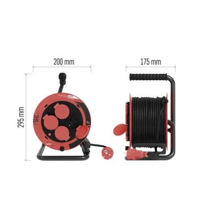 Prolunga con avvolgicavo con 4 prese 25m IP44 rosso