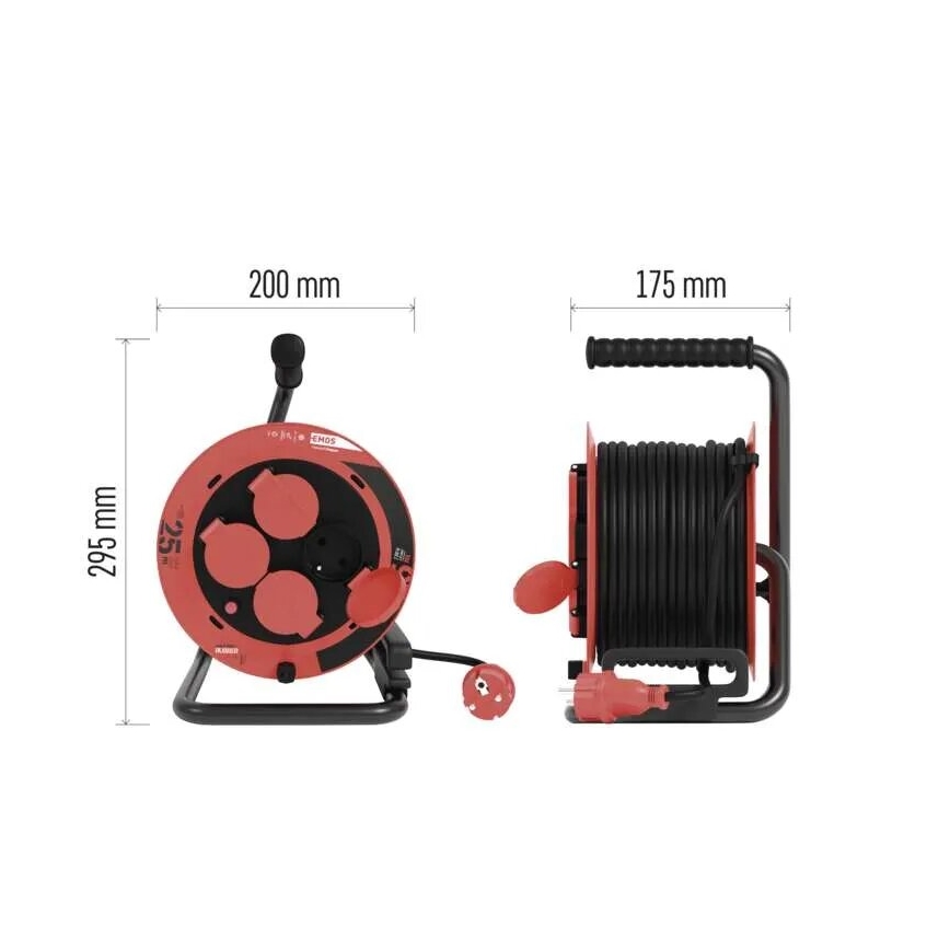 Prolunga con avvolgicavo con 4 prese 25m IP44 rosso