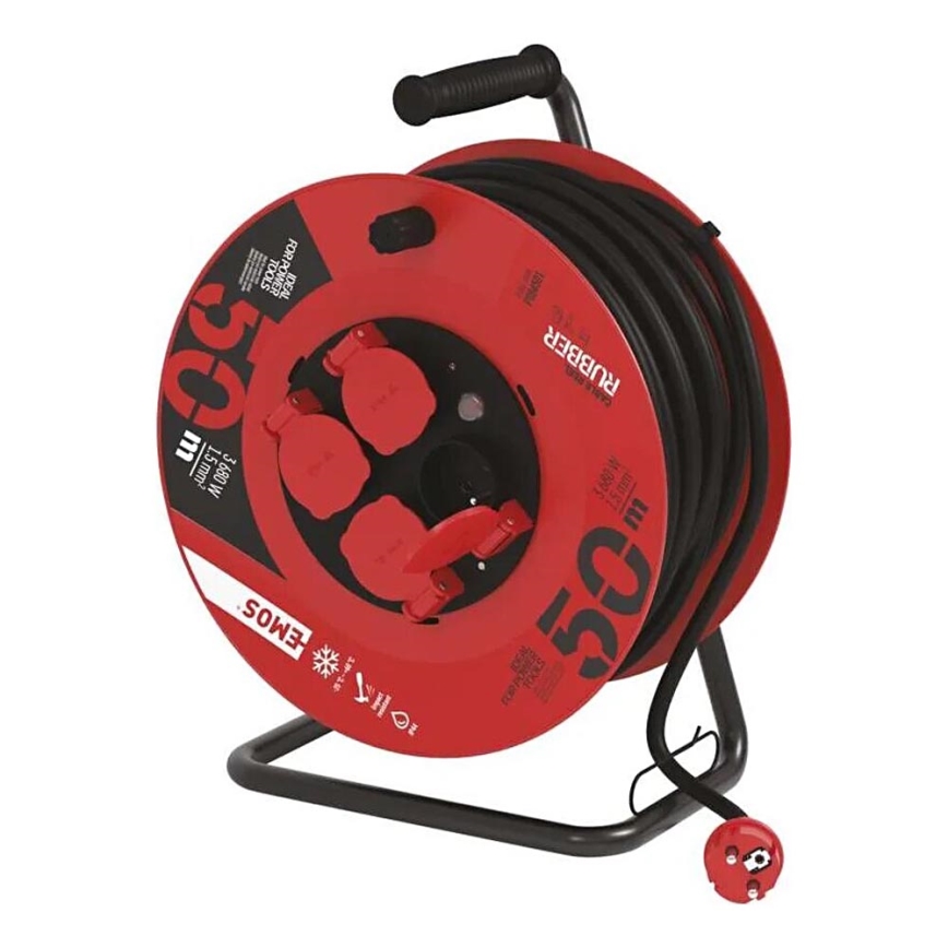 Prolunga con avvolgicavo con 4 prese 50m rosso IP44