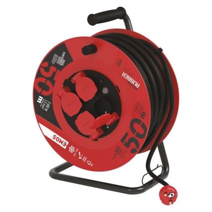 Prolunga con avvolgicavo con 4 prese 50m rosso IP44