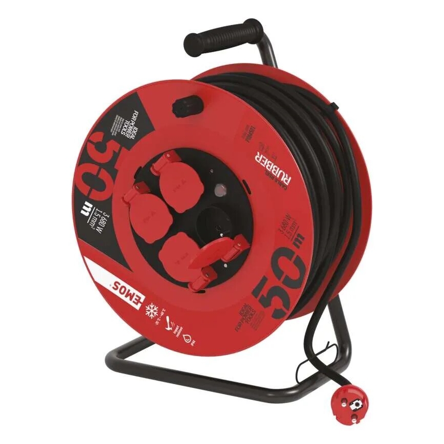 Prolunga con avvolgicavo con 4 prese 50m rosso IP44