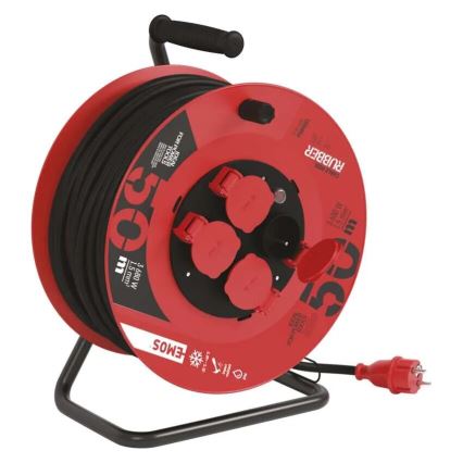 Prolunga con avvolgicavo con 4 prese 50m rosso IP44