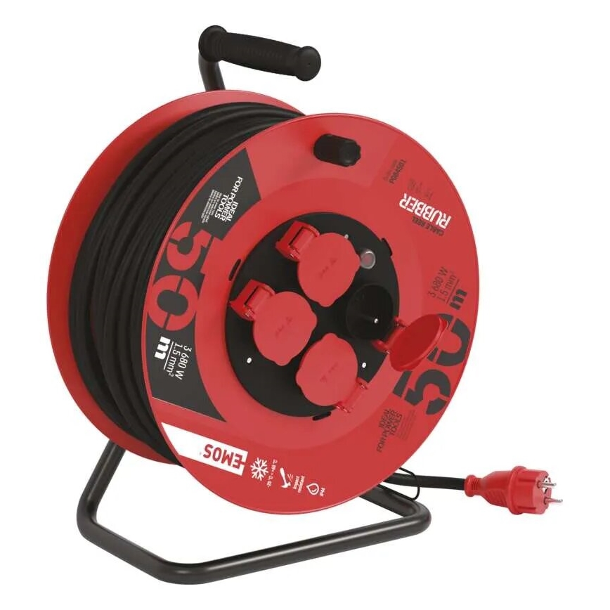 Prolunga con avvolgicavo con 4 prese 50m rosso IP44