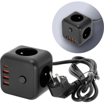 Prolunga cubo con interruttore LINEA 3x230V + 4xUSB A/C nero