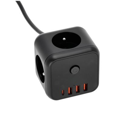 Prolunga cubo con interruttore LINEA 3x230V + 4xUSB A/C nero