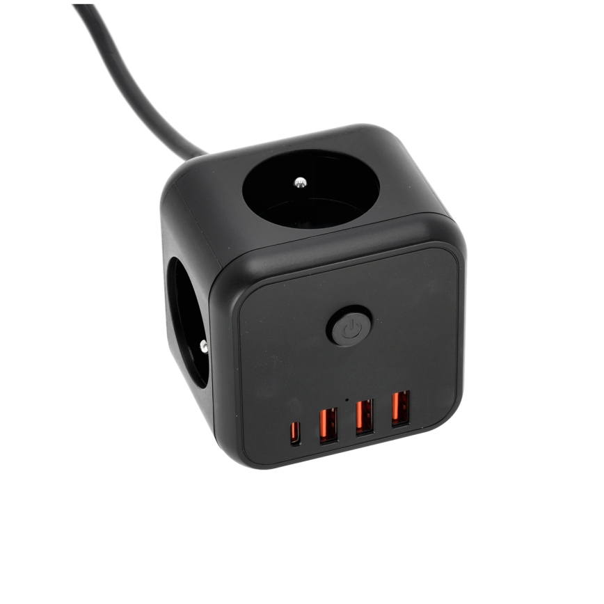 Prolunga cubo con interruttore LINEA 3x230V + 4xUSB A/C nero