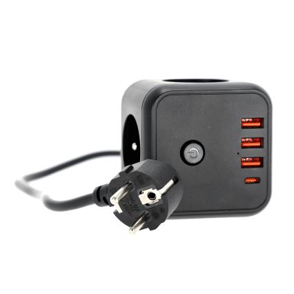 Prolunga cubo con interruttore LINEA 3x230V + 4xUSB A/C nero