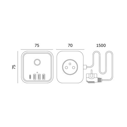 Prolunga cubo con interruttore LINEA 3x230V + 4xUSB A/C nero