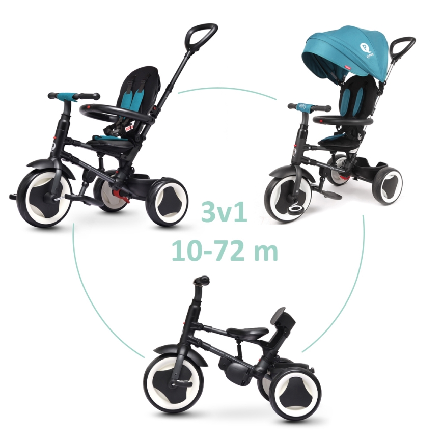 QPlay - Triciclo per bambini 3 in 1 RITO EVO turchese