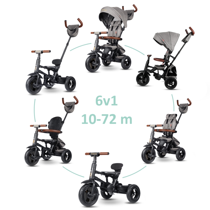 QPlay - Triciclo per bambini 6 in 1 RITO DELUXE grigio