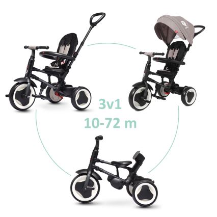QPlay - Tricycle enfant 3 en 1 RITO EVO gris