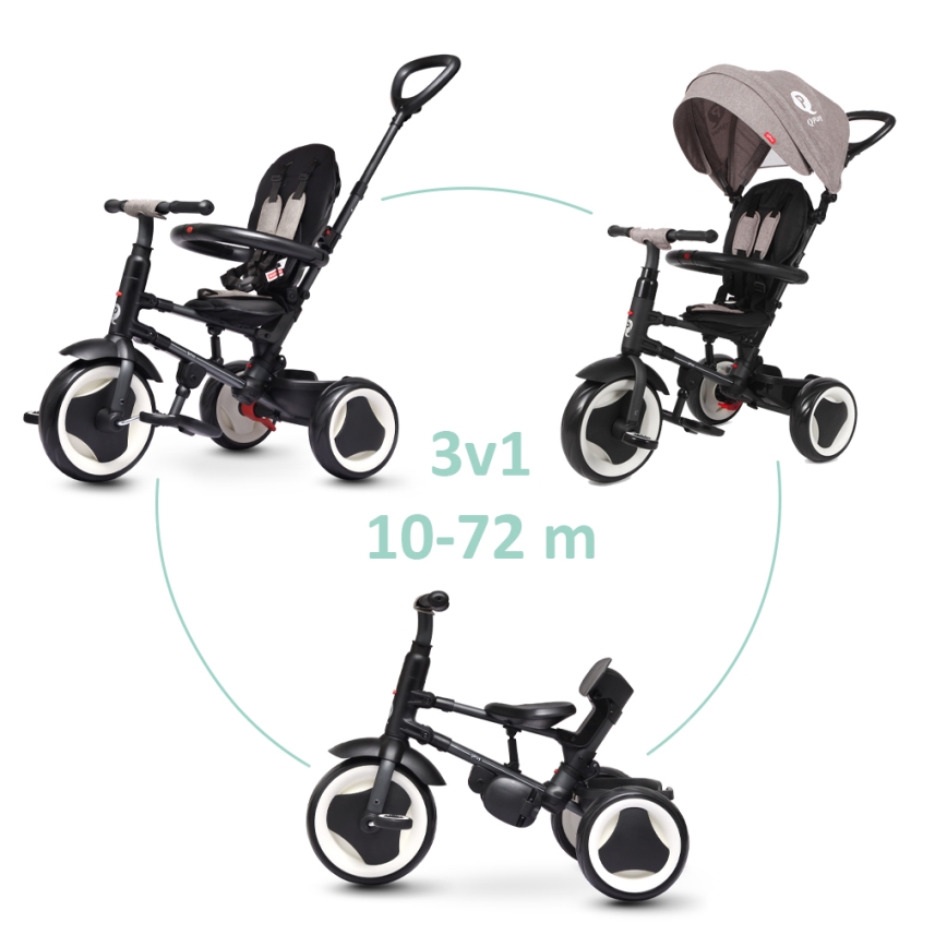 QPlay - Tricycle enfant 3en1 RITO EVO gris