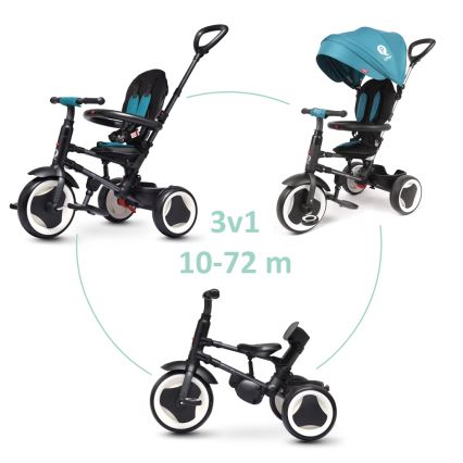 QPlay - Tricycle enfant 3en1 RITO EVO turquoise