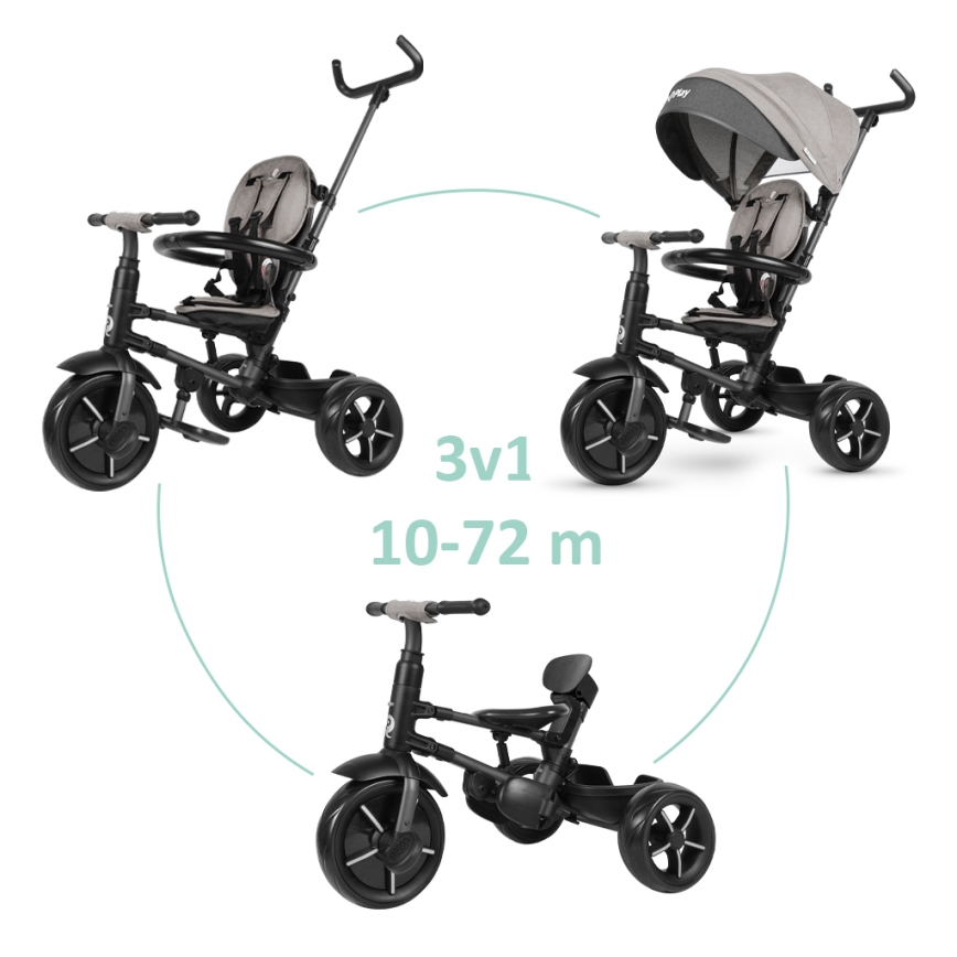 QPlay - Tricycle enfant 3en1 RITO STAR gris clair