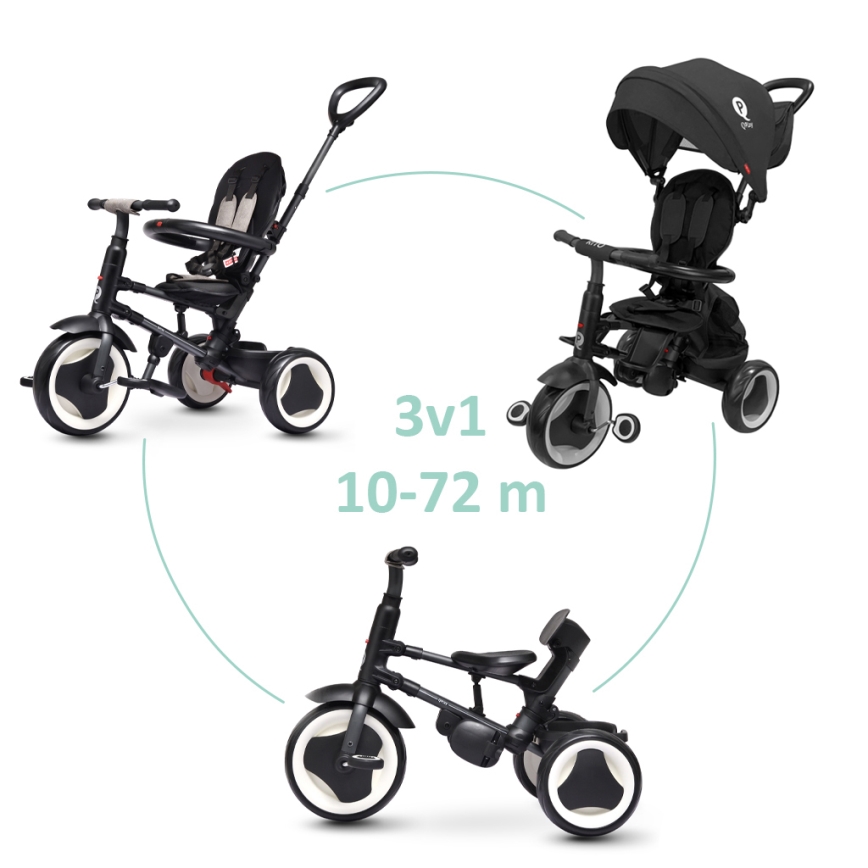 QPlay - Tricycle pour enfant 3 en 1 RITO EVA PLUS noir