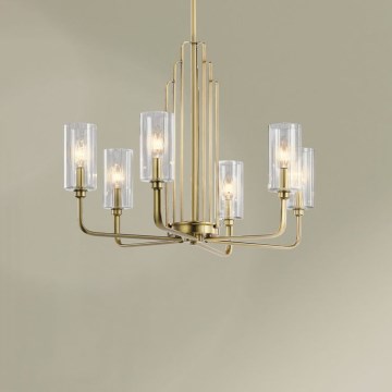 Quintiesse - Kronleuchter an Stange KIMROSE, 6×E14, max. 40 W, 230 V, Ø 68,6 cm, gold