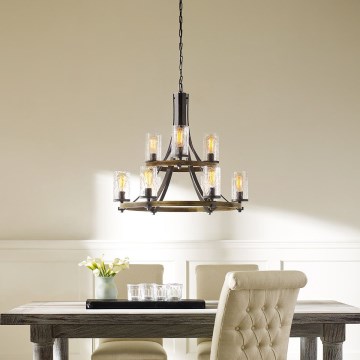 Quintiesse - Lampadario a catena ANGELO 9xE27/60W/230V finitura rovere