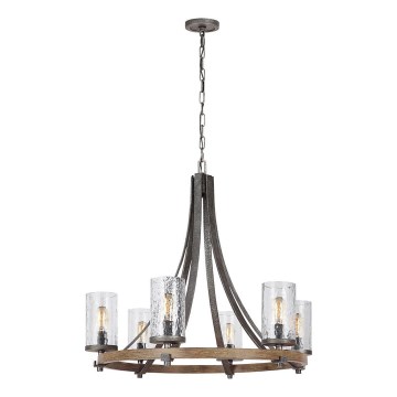 Quintiesse - Lampadario con catena ANGELO 6xE27/60W/230V finitura rovere