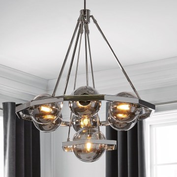 Quintiesse - Lustre sur tige HARPER 7xE14/60W/230V Ø 81,3 cm chrome brillant/fumé