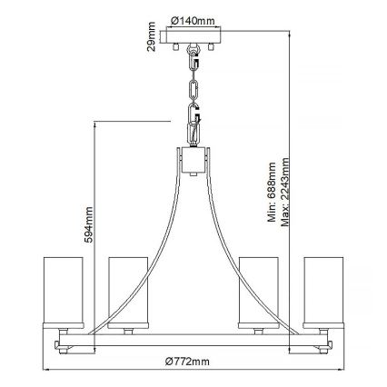 Quintiesse - Lampadario con catena ANGELO 6xE27/60W/230V finitura rovere
