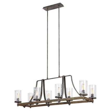 Quintiesse - Lustre sur tige ANGELO 8xE27/60W/230V décor chêne