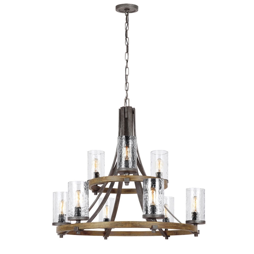 Quintiesse - Lampadario a catena ANGELO 9xE27/60W/230V finitura rovere