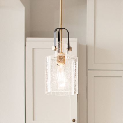 Quintiesse - Lampada a sospensione su asta KITNER 1xE27/60W/230V Ø 18 cm oro/nero