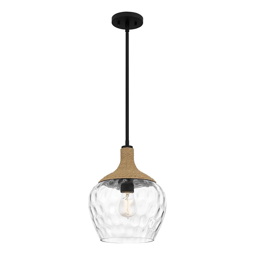 Quoizel - Lampadario a sospensione con supporto rigido ROYER 1xE27/60W/230V diametro 30,2 cm limpido/nero/beige
