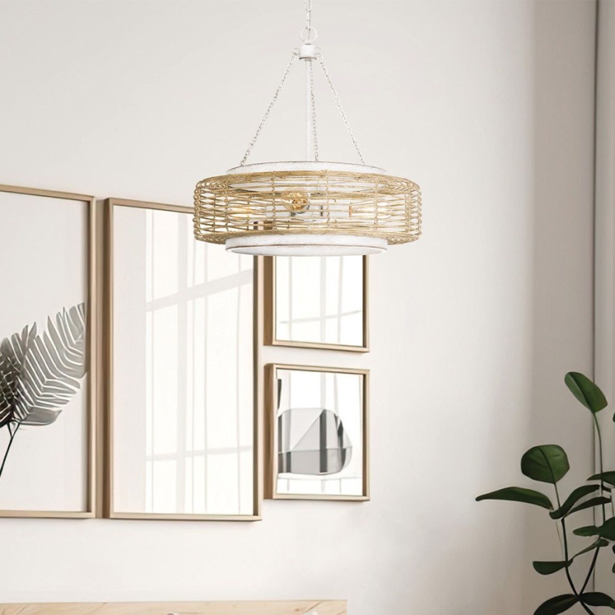 Quoizel - Lustre sur chaîne WAYLON 4xE27/60W/230V Ø 50,4 cm brun/blanc