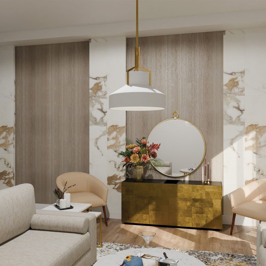 Quoizel - Suspension sur tige BRECKEN 2xE27/60W/230V doré/blanc