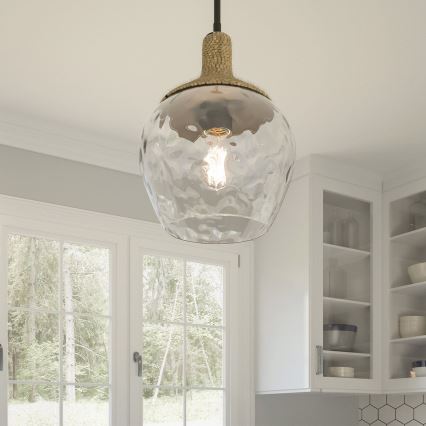Quoizel - Lampadario a sospensione con supporto rigido ROYER 1xE27/60W/230V diametro 30,2 cm limpido/nero/beige