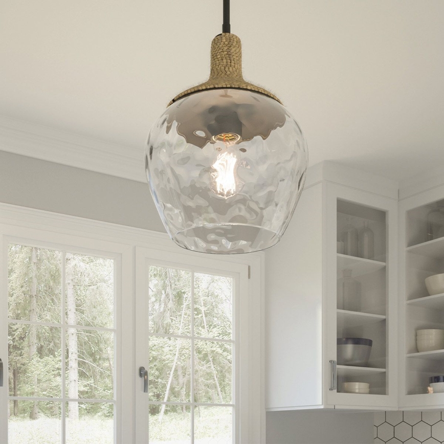 Quoizel - Lampadario a sospensione con supporto rigido ROYER 1xE27/60W/230V diametro 30,2 cm limpido/nero/beige
