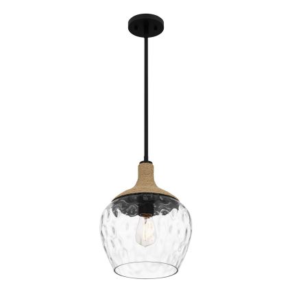 Quoizel - Lampadario a sospensione con supporto rigido ROYER 1xE27/60W/230V diametro 30,2 cm limpido/nero/beige