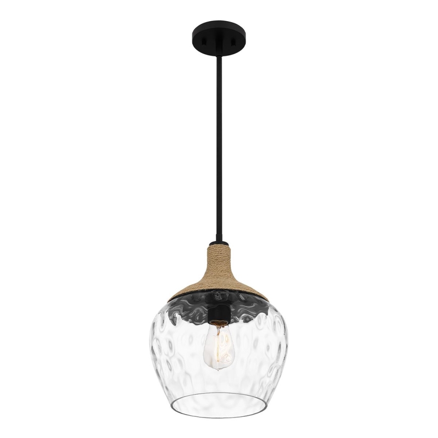 Quoizel - Lampadario a sospensione con supporto rigido ROYER 1xE27/60W/230V diametro 30,2 cm limpido/nero/beige