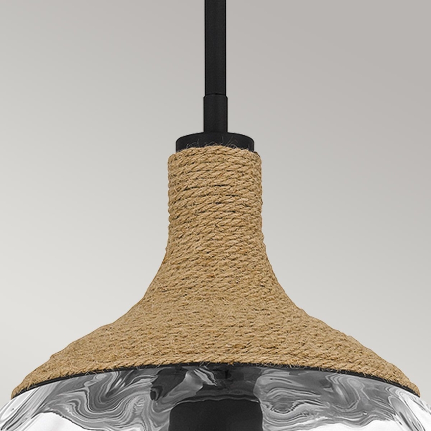 Quoizel - Lampadario a sospensione con supporto rigido ROYER 1xE27/60W/230V diametro 30,2 cm limpido/nero/beige