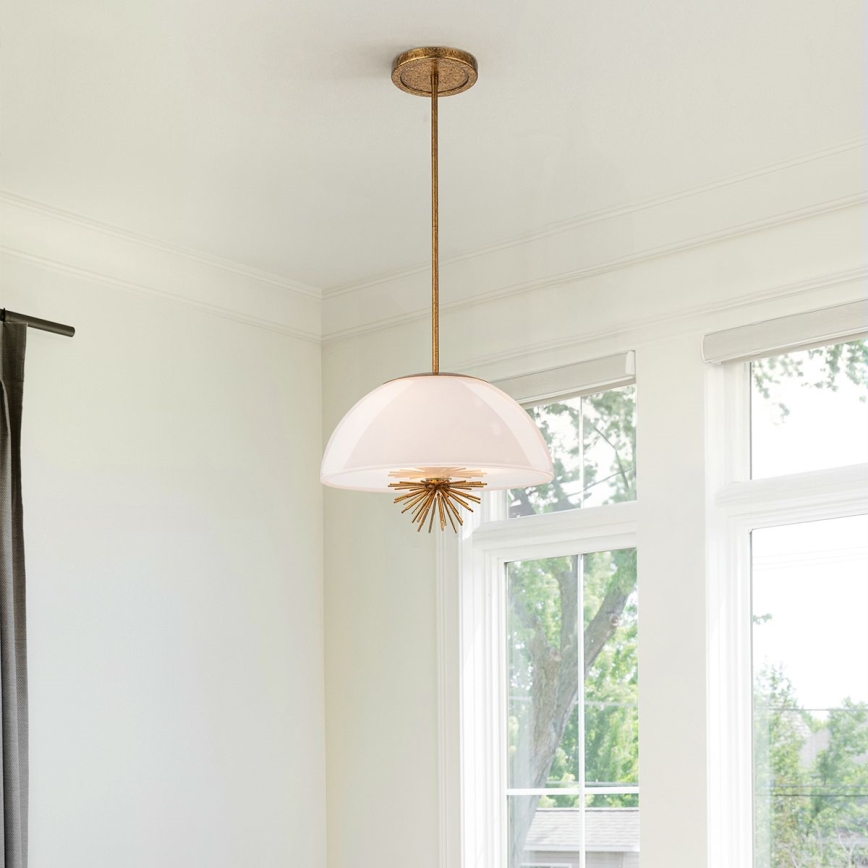Quoizel - Lampadario a sospensione con supporto rigido STARING 3xE14/40W/230V diametro 45,7 cm oro/patina/bianco